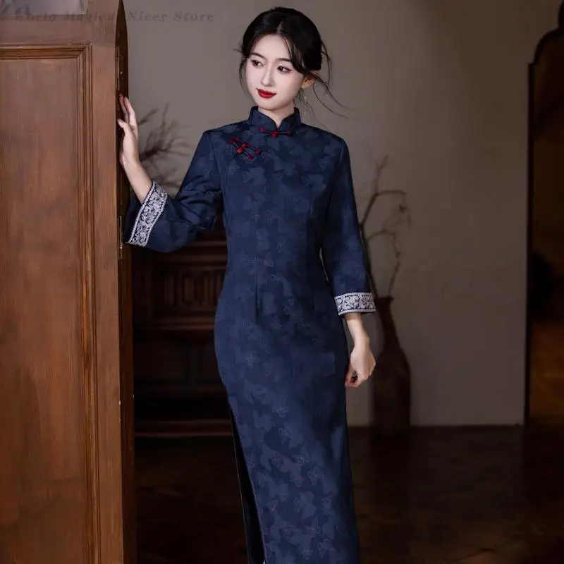 

Butterfly Jacquard Chinese Style Qipao Vintage Improved Traditional Dress Elegant Exquisite Evening Party Cheongsam Vestidos