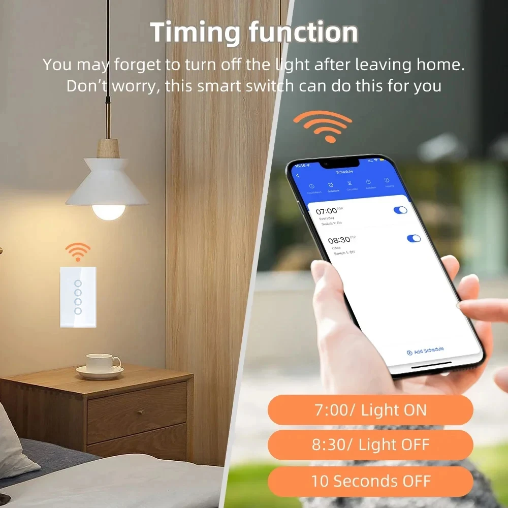1 2 3 4 gang Tuya ZigBee WiFi US interruptor de luz inteligente Interruptor táctil con cable neutro Control de vida inteligente a través de Alexa Google Home