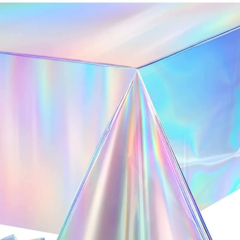 Laser Holographic Plastic Table Cover Iridescent Rainbow Disposable Tablecloth Sparkling Decor Sheet for Birthday Banquet