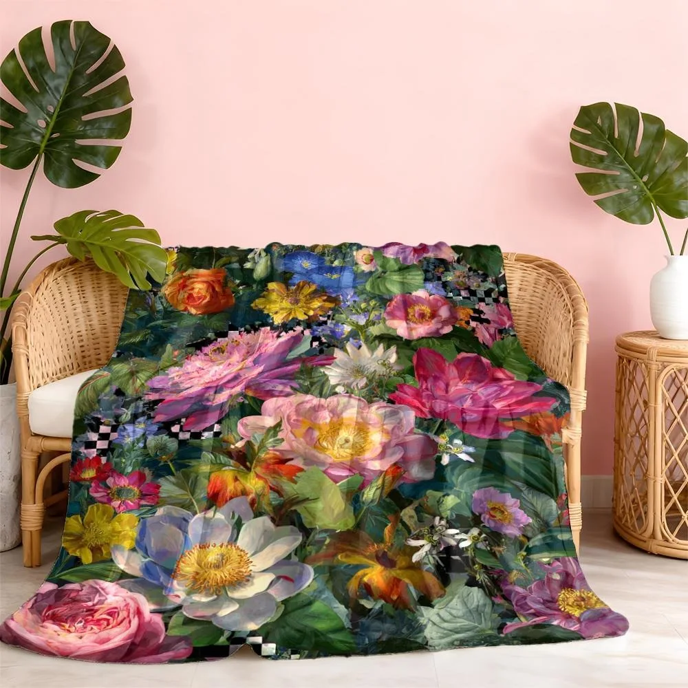 Vintage Gothic Bouquet Butterfly Print Throw Blanket Retro Botanical Art Style Soft Warm Bed Couch Home Decor Blanket All Season