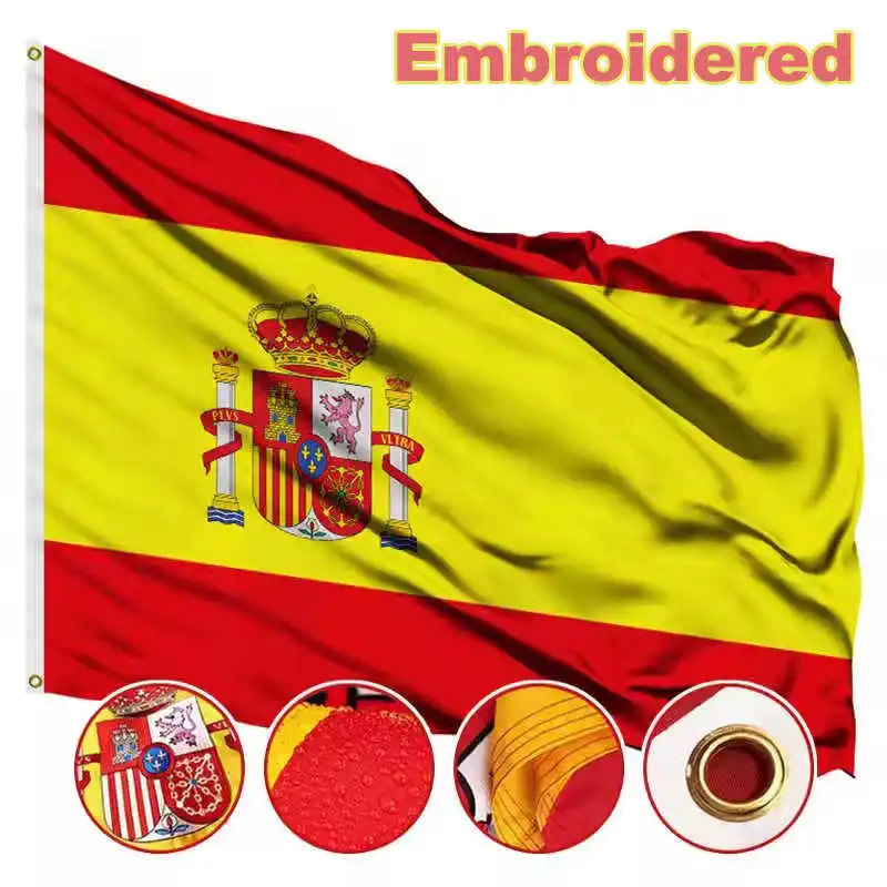 

Outdoor Spain Flag Embroidered Spanish Banner 90x150cm Waterproof Durable Nylon Brass Grommets For Decoration Celebration Sports