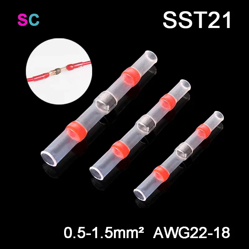 10/20/30PCS Heat Shrinkable Wire Connectors  SST21 Waterproof Sleeve AWG22-18 Butt Electrical Splice Tinned Solder Seal Terminal