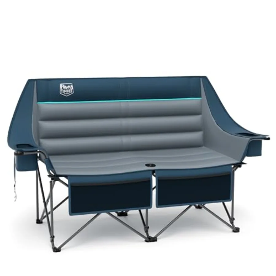 Heavy Duty Outdoor Folding Camping Chair Double Loveseat for Campsites Patio Lawn Soccer Games Supports 600 lbs Black