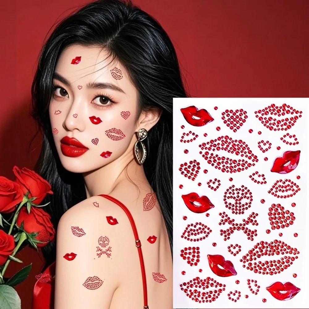 Rhinestone 3D Crystal Face Sticker Makeup Sticker Bowknot Photocard Sticker Waterproof Sparkling Face Temporary Tattoos