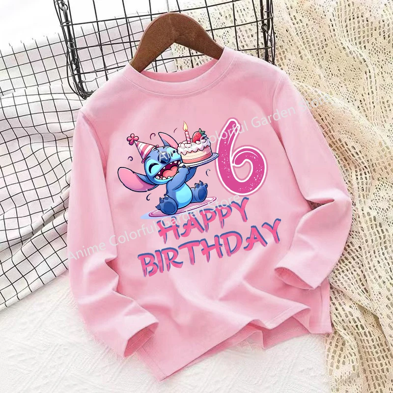 Disney Lilo & Stitch Long Sleeved T-shirt Children Anime Digital Printing Lining Cartoon Cute Top Kids Clothrs Birthday Gifts