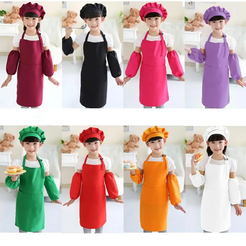 Kids Aprons Custom Logo Front Pocket Bibs Boys Girls Aprons Kitchen Kids Handmade Aprons Kids Painting Cooking Baby BakingSchool