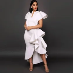 V-neck Flounces Dresses for Women High Waist Plus Size Summer Irregularity White Dress Slim Wedding Party Banquet Women Clothing