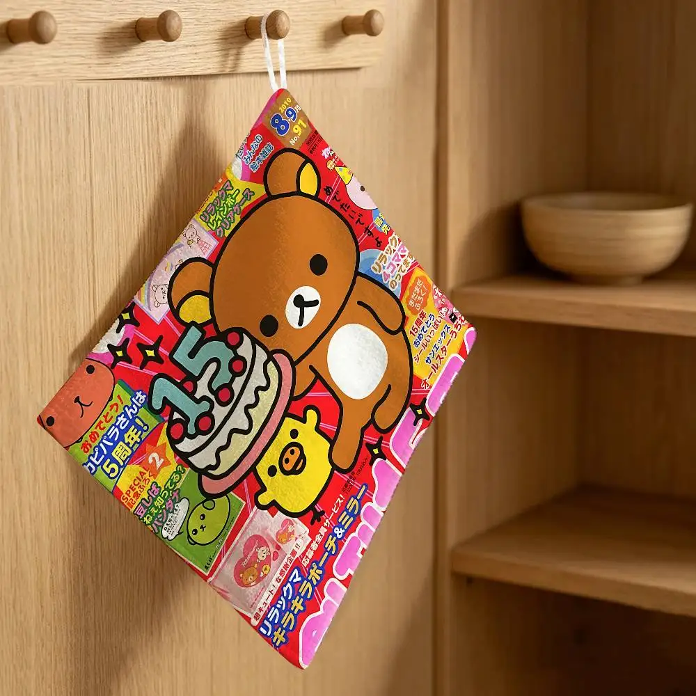 Japan Anime Cute Cartoon R-Rilakkuma Reusable Hanging Kitchen Towel, Polyester Cotton Soft Fabric for Office Home Daily Life