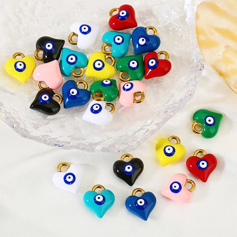 5pcs Stainless Steel Retro Gold Love Heart Devil Eye Charm for DIY Women Man Hoop Earring Necklace Jewelry Making Accessories