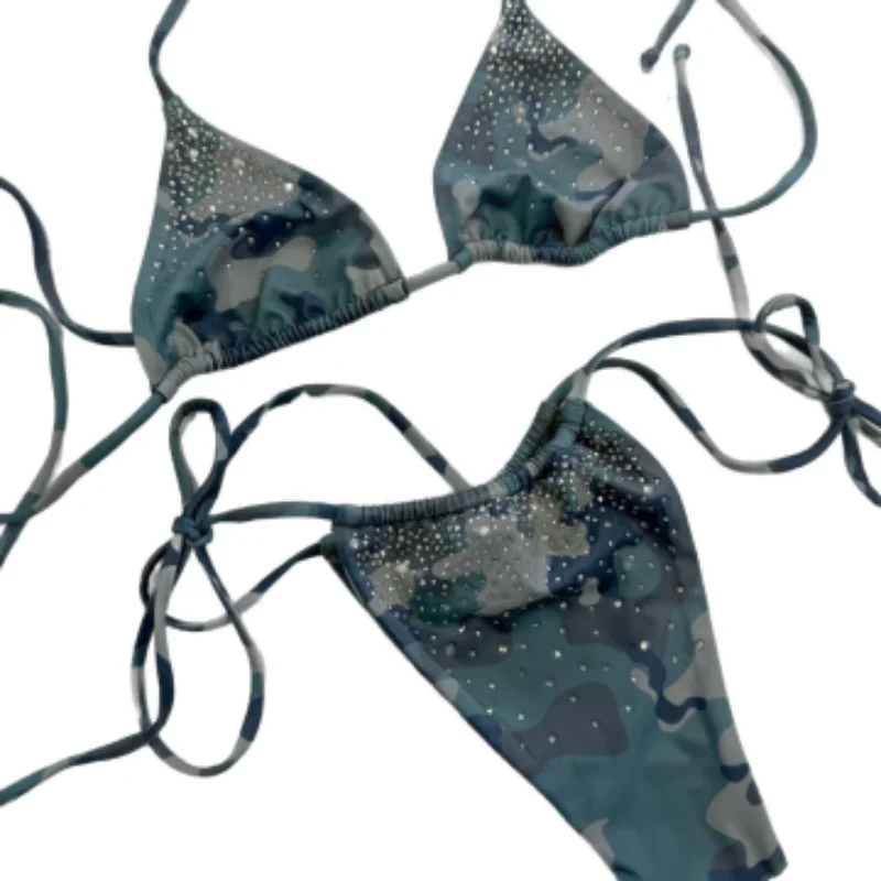 迷彩ラインストーン三角ビキニセット女性用タイサイドストリング - A Bathing Ape Camo のレビューと価格