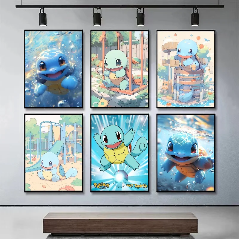 Japanese Pokemon Anime Peripheral Squirtle Kawaii Poster Decor Wall Art Canvas Painting Modern Room  Home Decor Picture image 2