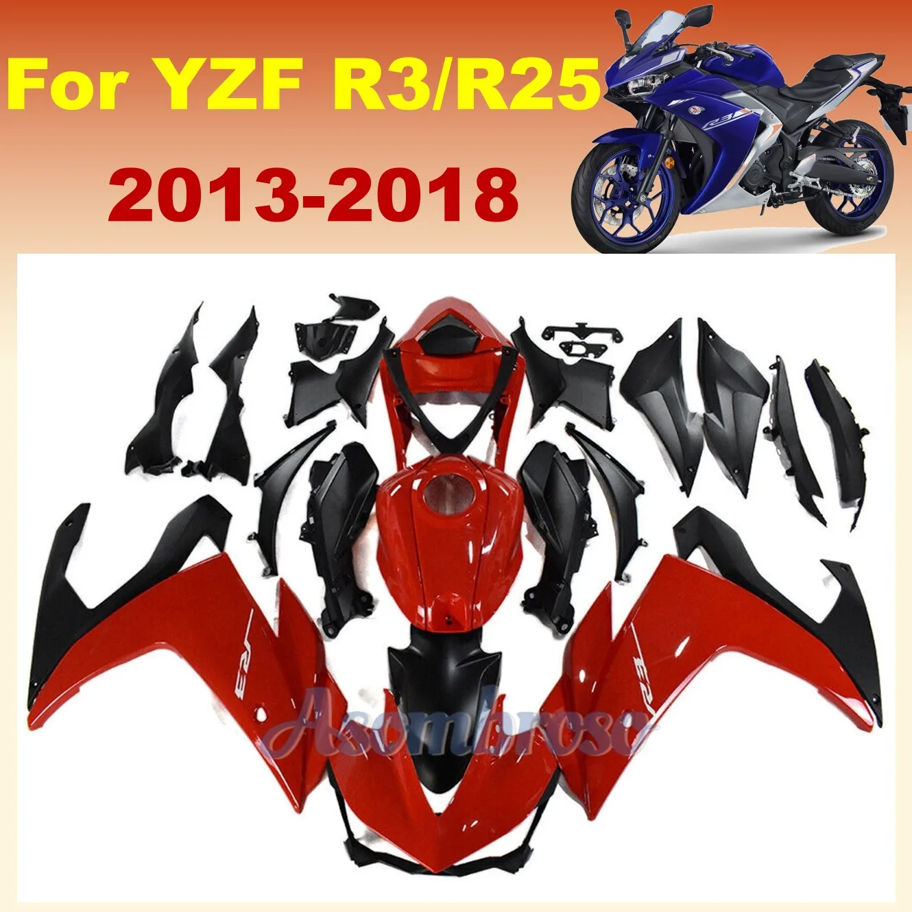 

Sportbike Rebuilding Fairing Kit for YAMAHA YZF R3 2015 2016 2017 2018 YZF R25 15 16 17 18 Gloss Red Bodywork Set