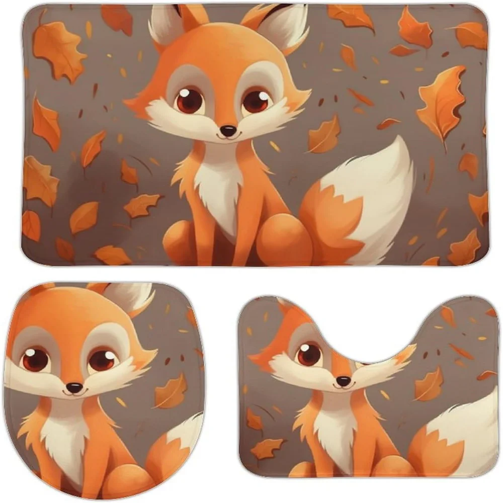 

Wild Animal Monkey Hedgehog Monkey Bathrom 3-piece non-slip carpet U-shaped Toilet Mat set Home Decor Super soft and Absorb wate