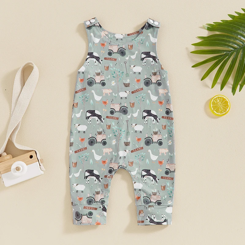 Newborn Baby Boy Girl Country Outfits Sleeveless Animal Farm Overall Jumpsuit  Romper Summer Baby Suspender