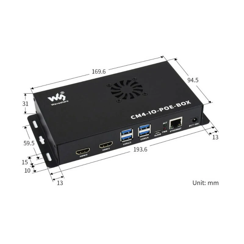 Z CM4-IO-POE-BOX PoE Mini Computer w/ Metal Case Cooling Fan For Pi PC Module 4