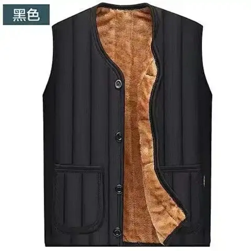 Autumn and Winter Men's Solid Color Button Pocket Cardigan Round Neck Sleeveless Fashionable Casual Top