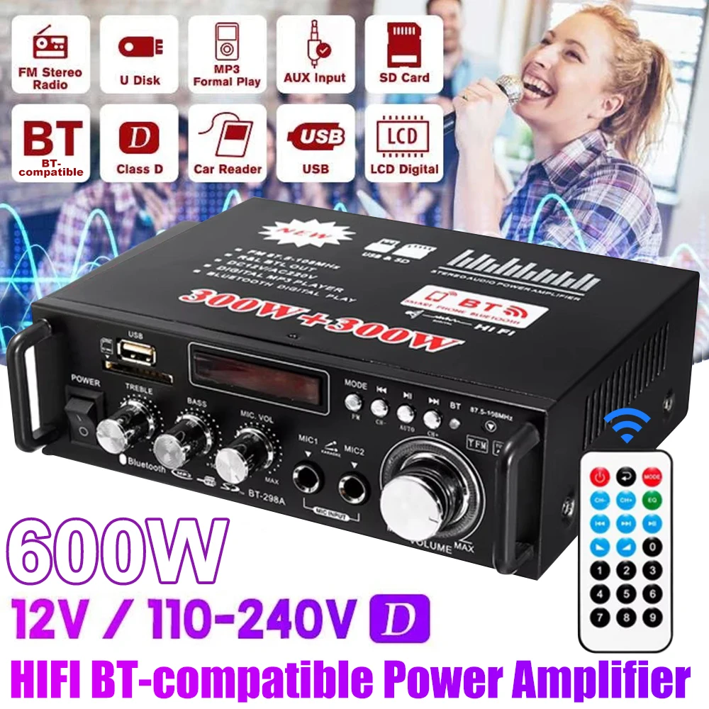 

1PC HiFi Digital Amplifier Max Power 90Wx2 Channel 2.0 Bluetooth Surround Sound AMP Speaker for Home Car