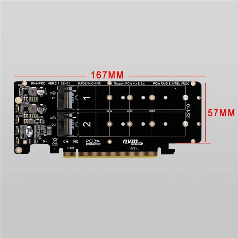 PCIE 4.0 Dual-Disk PCIeX16 to M.2 M-Key NVME SSD Expansion Card