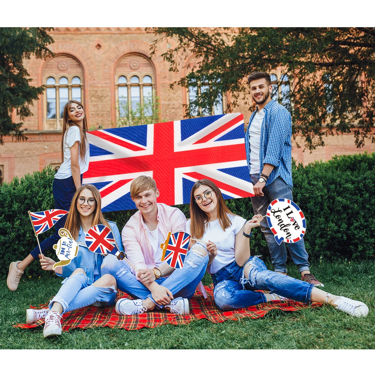 

20pcs UK Flag Photo Booth Props Shimmering National Day Celebration Party Decorations Funny Accessories Union Jack