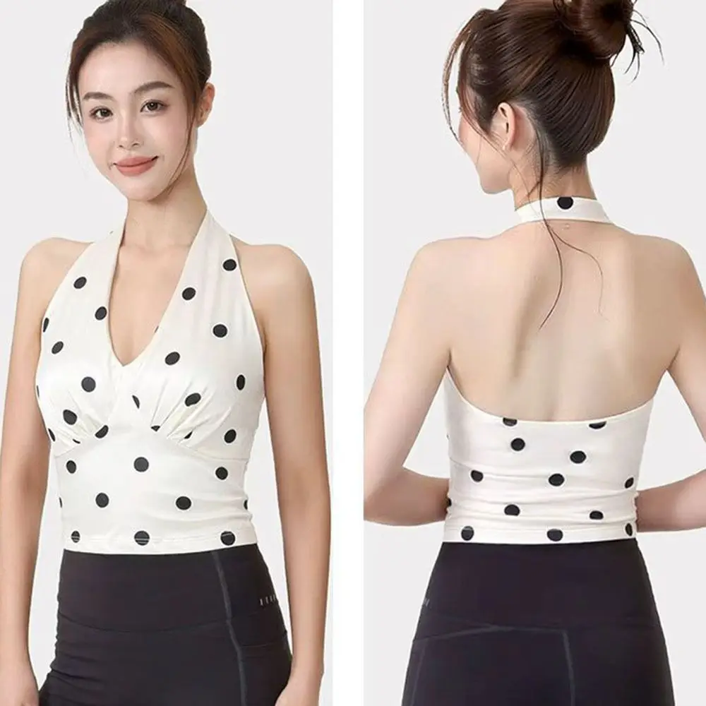 Y2K V-Neck Yoga Vest Plaid Backless Sports Bra Quick-Dry Slim Fit Push-Up Tank Top Yoga Training