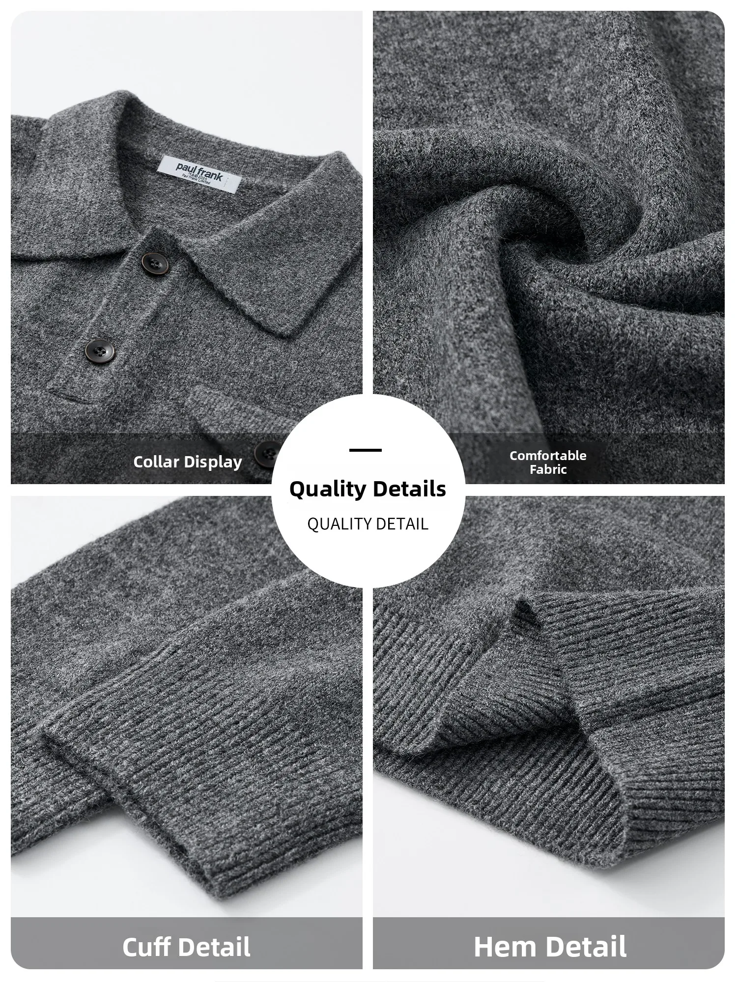 PaulFrank Autumn Winter Men's  Ne Knitwear Pure Color Retro Collar American Sle Warmth Daily Wear Regular Fit Long Sl...