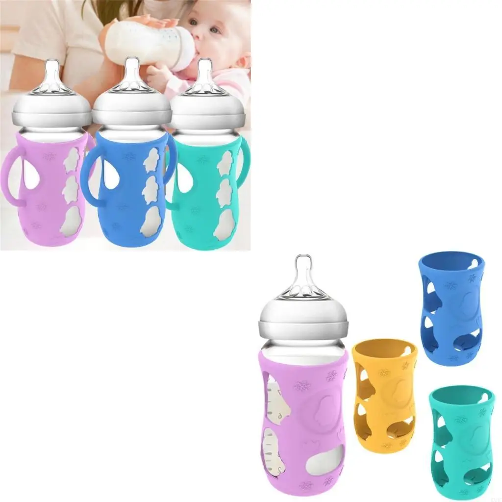 

4pcs Silicone Cover Flexible Bottle Holder with Handles Shockproof Bottle Sleeve for Baby Bottles Drop Cover 4XBC