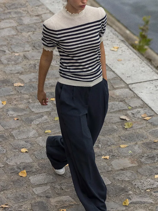 

Faionable Striped Knitted Layered Decorative Top Women's Sle Commute Wind Slim Fit Long Sve Regular Length Winter 2025