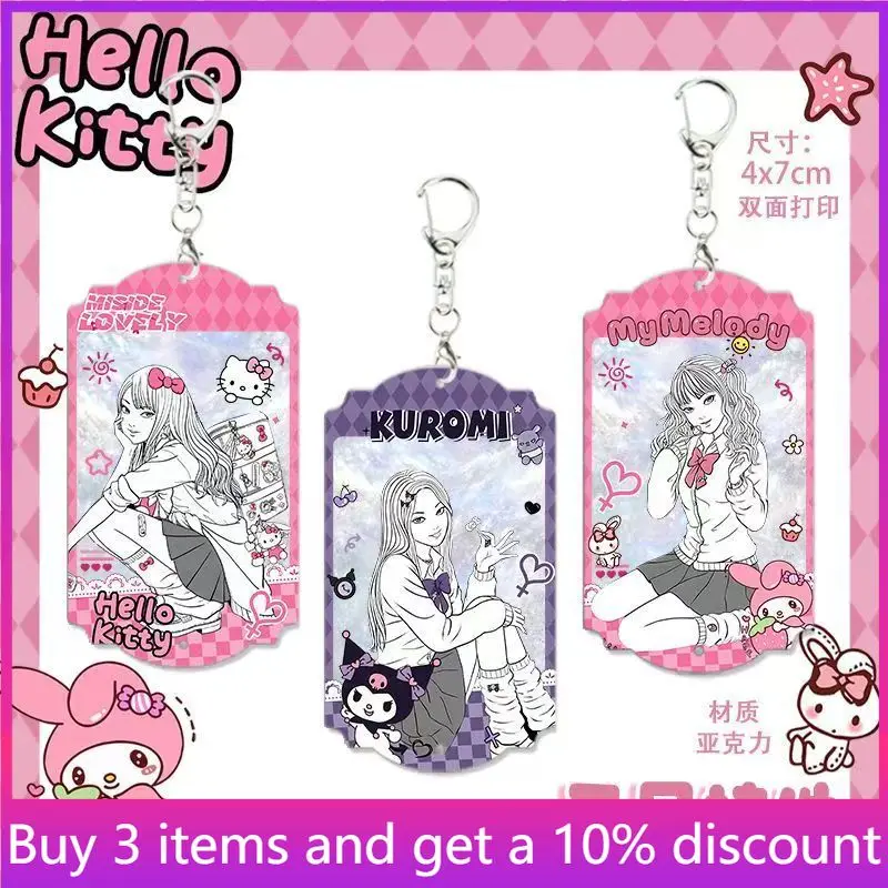 Llavero de acrílico de Tomie Kuromi, recuerdo coleccionable, colgante de acrílico de Tomie Hello Kitty con borla blanca, juguetes de regalo de cumpleaños