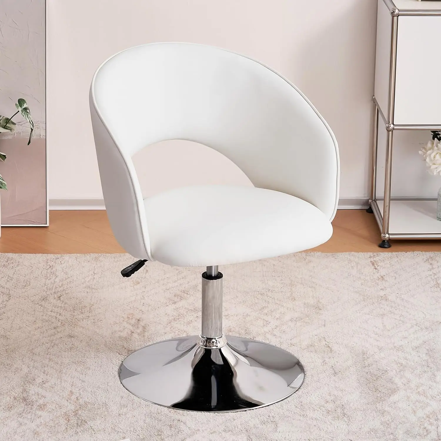 

Vanity Chair With Arm, Pu Leather Chair For Vanity, Swivel Accent Chair, Adjustable Height Makeup Chair With Chrome Base,