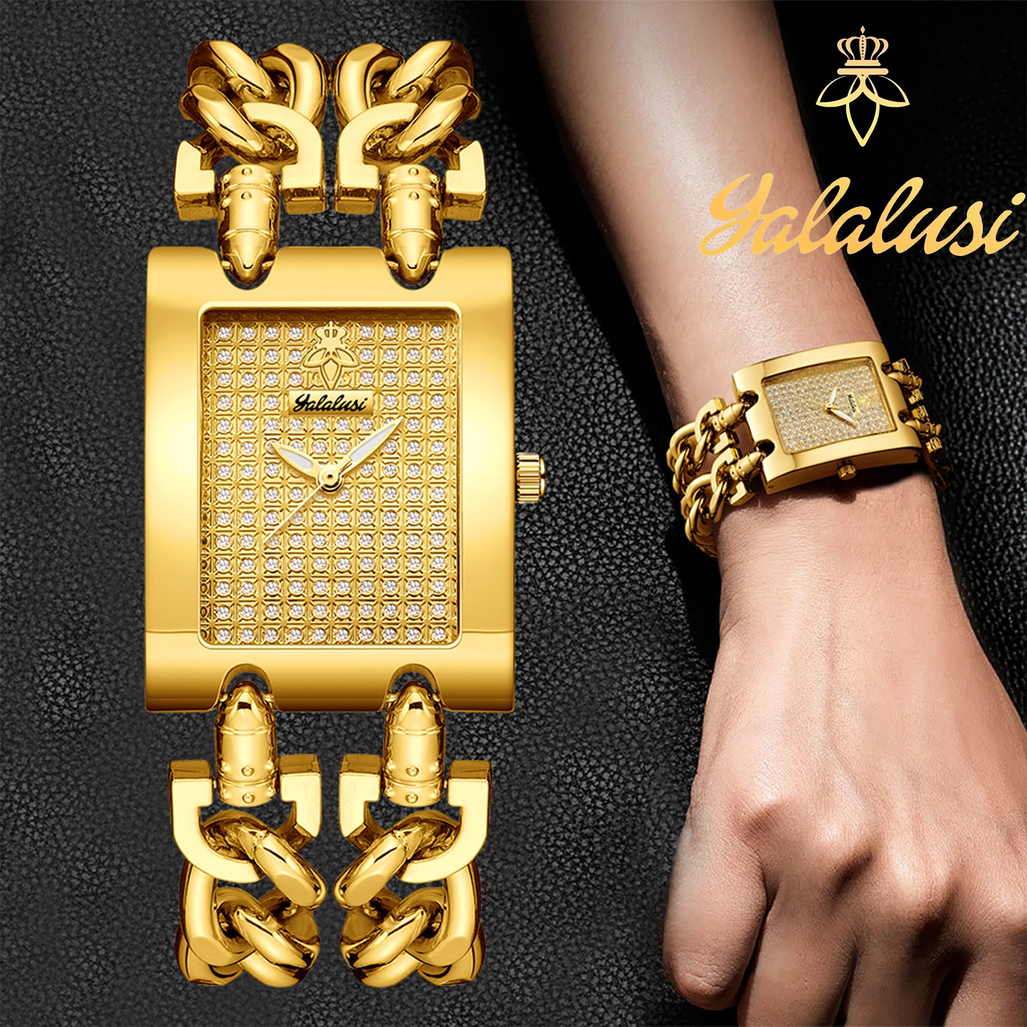 YaLaLuSi Jam Tangan Wanita Mewah dengan Dial Berlian Penuh Desain Gelang Hadiah reloj mujer jam tangan untuk wanita jam tangan untuk perempuan.