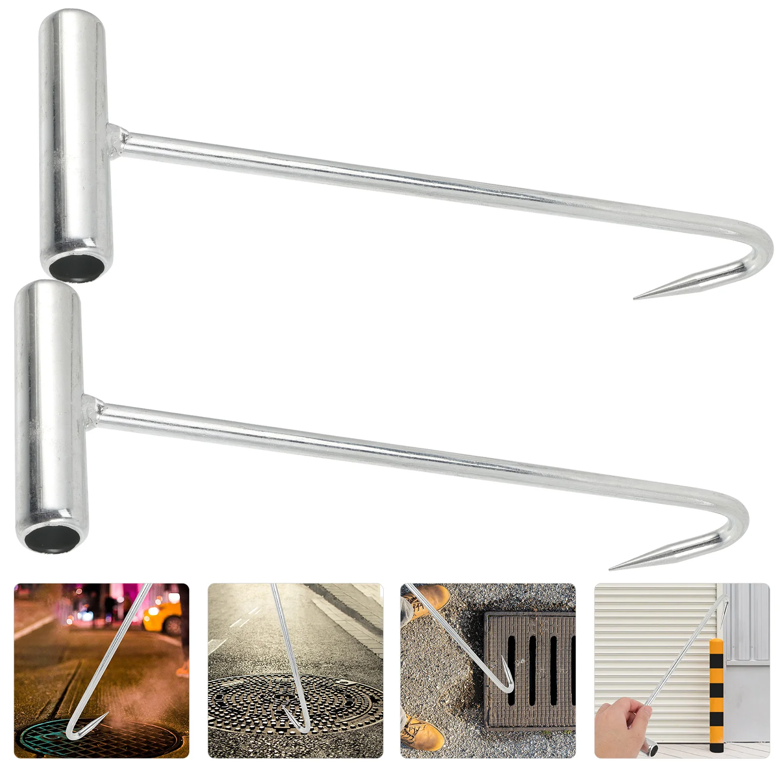 2 Pcs Grille Man Crochet Hook Roller Shutter Door Iron Sticky Hooks for Hanging Manhole Cover Lifting