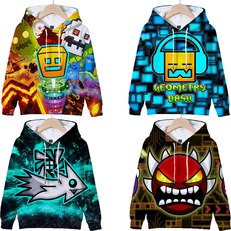 

Geometry Dash 3D Hoodie Girls Casual Pullover Funny Angry Cartoon Children Sweatshirts Boys Tracksuit Hooded Tops Kids Clothes