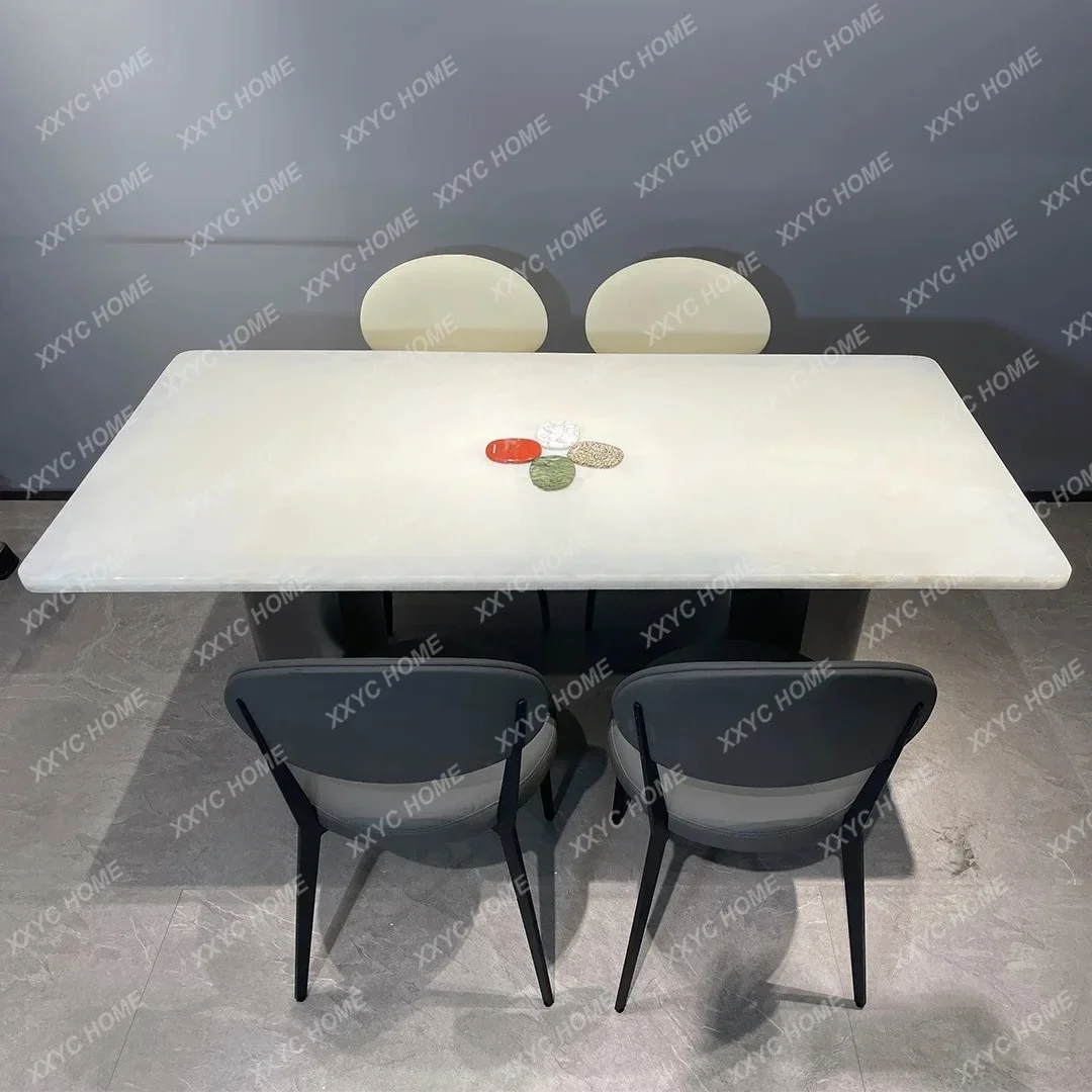 Y1 Natural marble dining table Italian light luxury high-end A-grade large white ice jade rectangular combination