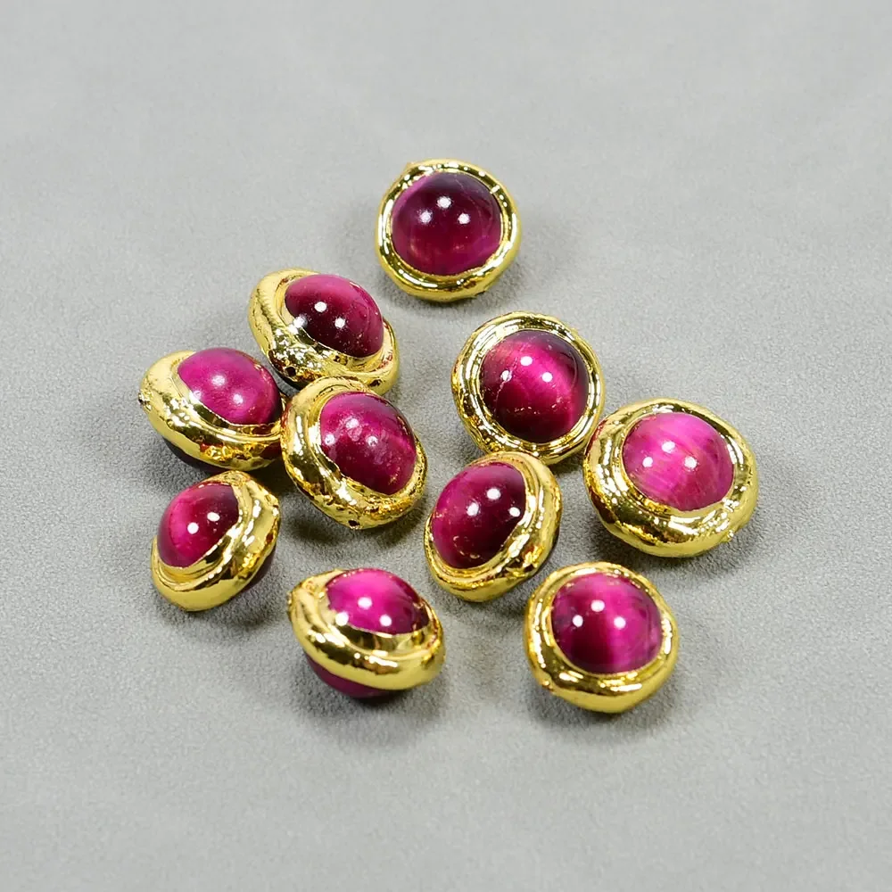

5Pcs 16MM Fuchsia Tiger Eye Coloured Glaze Loose Beads Gold Plated Connector Spacer Beads For Necklace Jewelry DIY