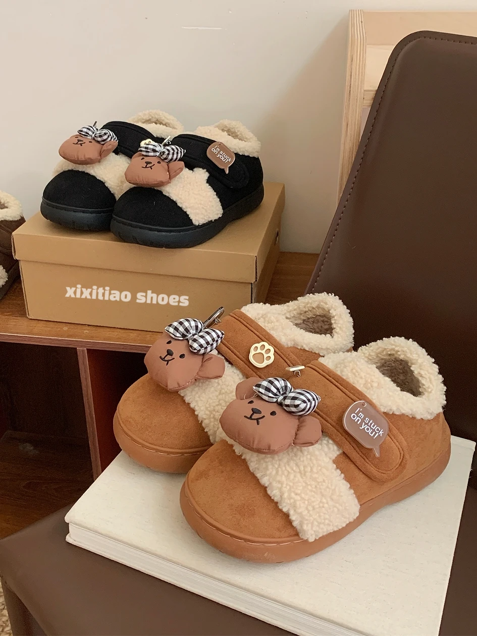 

Women Cotton Shoes Cute Bow Bear Bean Shoes Indoor Household Shoes Warm Winter Girl Heart Women's Outer Cotton Shoes