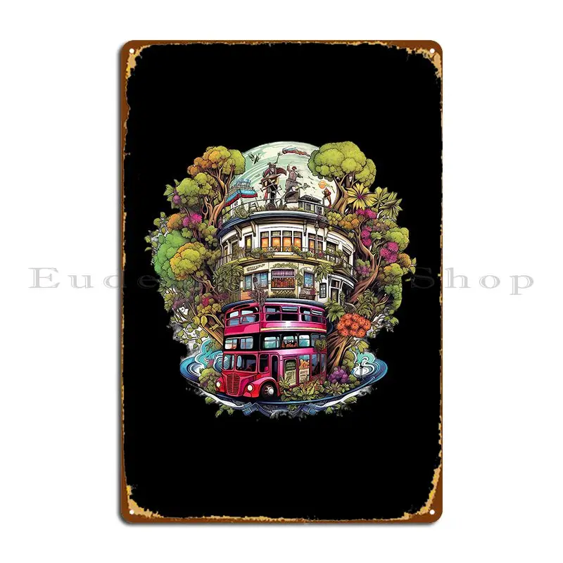 double decker bus luminous trashcore Metal Plaque Decoration Living Room Bar Cave Club Design Tin Sign Poster