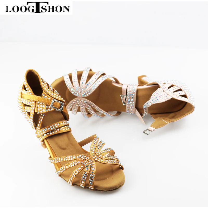 Women Latin Dance Shoes Rhinestones Soft Bottom Salsa Shoes For Dancing Ladies Sandals Women\'s Wedding Hight Heels 7.5CM