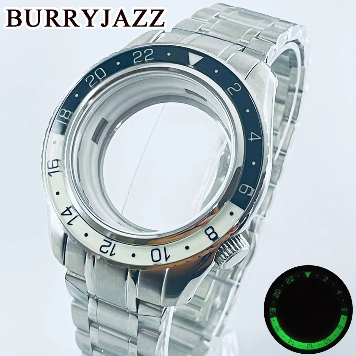 BURRYJAZZ 45mm NH34 Modified C3 Luminosas GMT Tai Chi Ring Mechanical Watch Case Waterproof Stainless Steel Watch Accessories