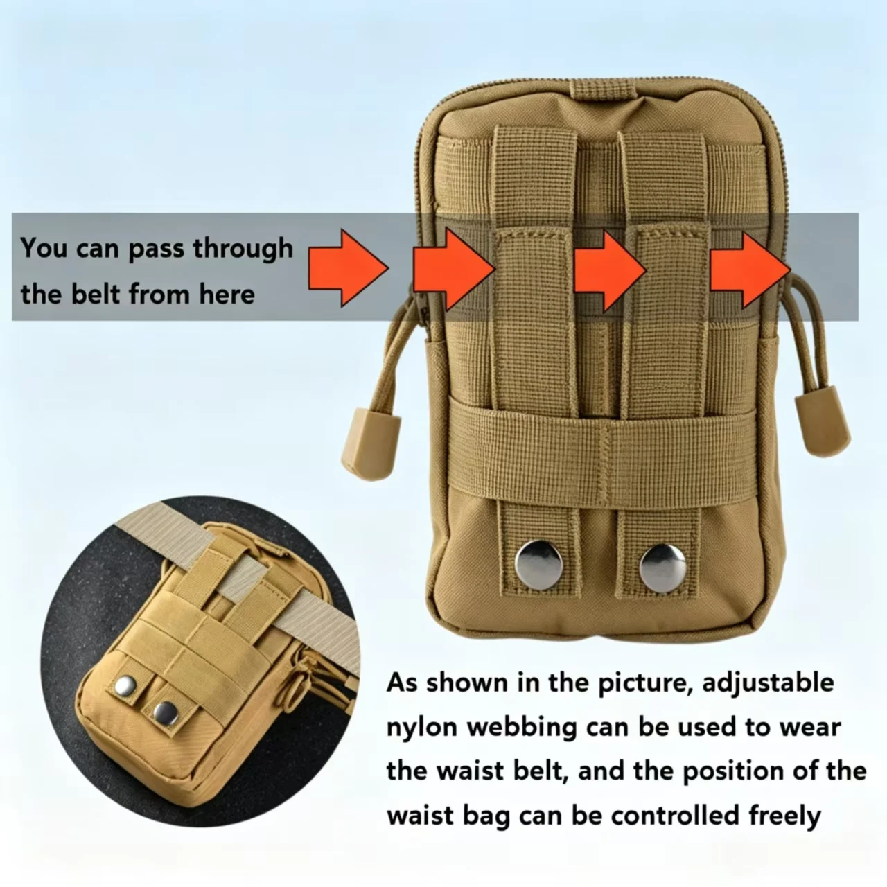 Bolsa Táctica MOLLE para Cintura, Tela Oxford 600D, Bolsa de Cinturón EDC, Multicapa, para Teléfono Móvil, Camping, Caza, Senderismo