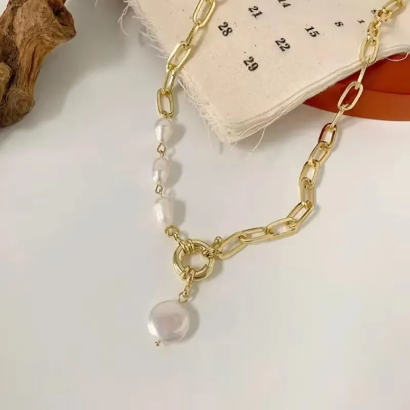 1Pc Imitation Pearl Pendant Necklace for Man and Woman Hip Hop Style Gold Plated Necklace Metal Wind Jewelry image 5