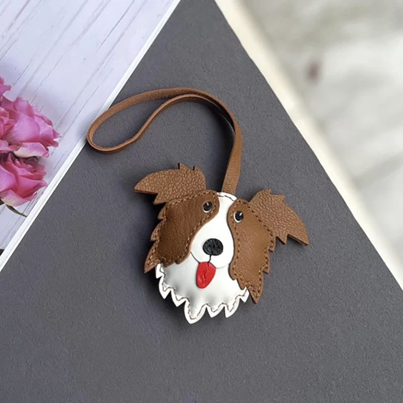 

Подвеска-брелок ручной работы из кожи и овчины в виде собаки-шнауцера Тедди, милый подарок для девушки на день рождения