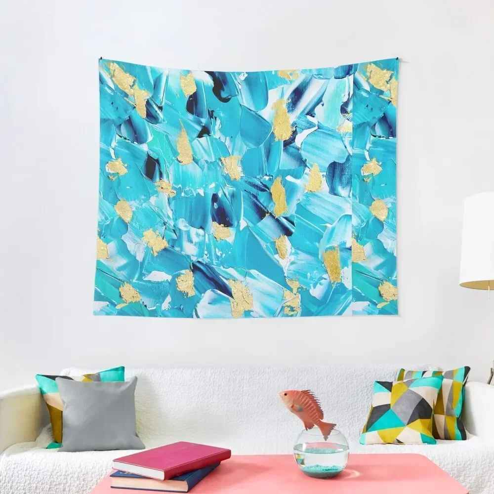 

Modern turquoise blue ocean gold glitter acrylic brushstrokes summer mermaid Tapestry Custom Tapestry
