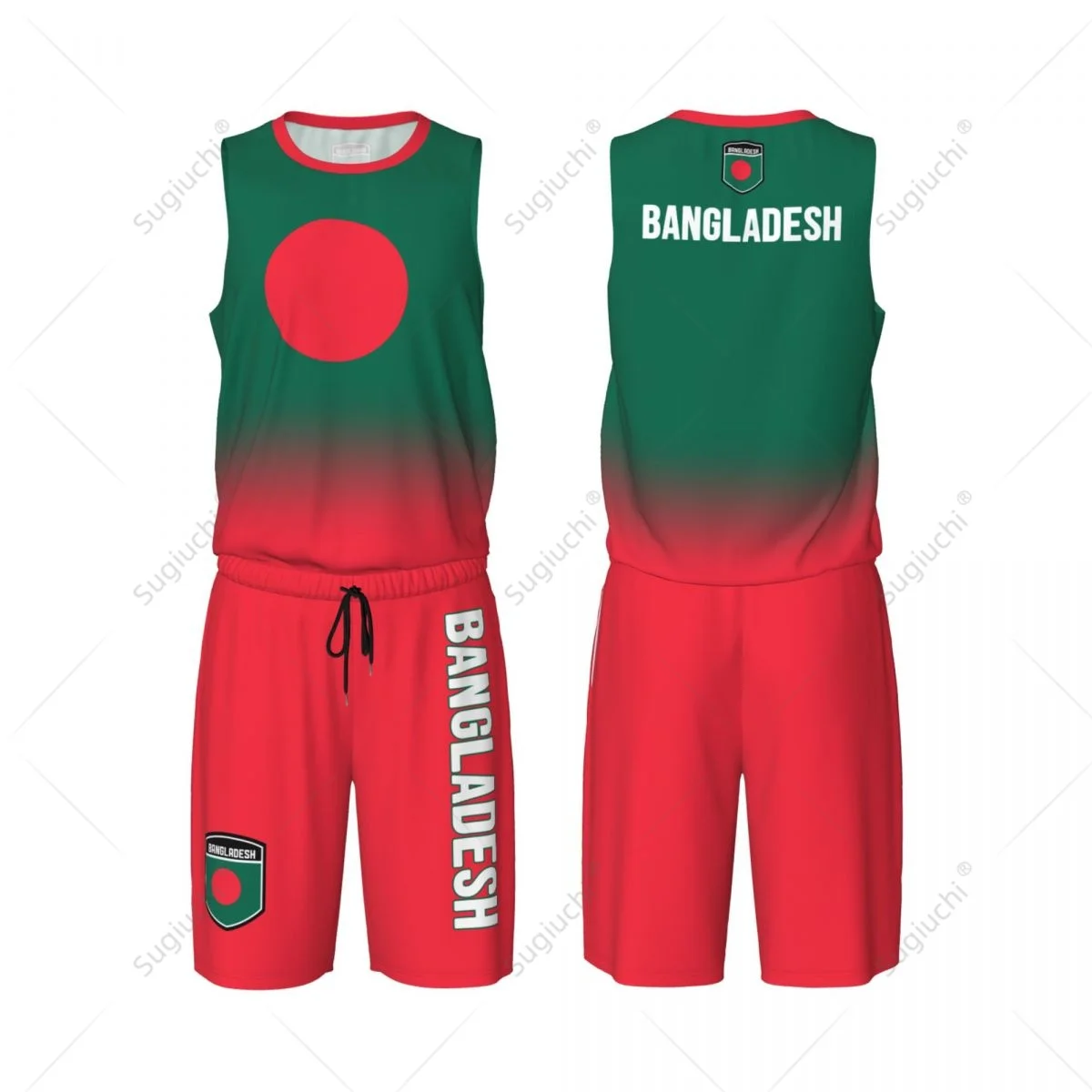 Men Bangladesh Flag Basketball Jersey Set Mesh Shirt & Pants Sleeveless Exclusive Team-up Custom Name Nunber Unisex