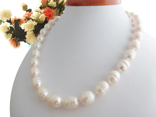 classic 11-12mm Real seawater Pearl natural baroque white pink black pearl necklace 18inch  (HAVE flaws)