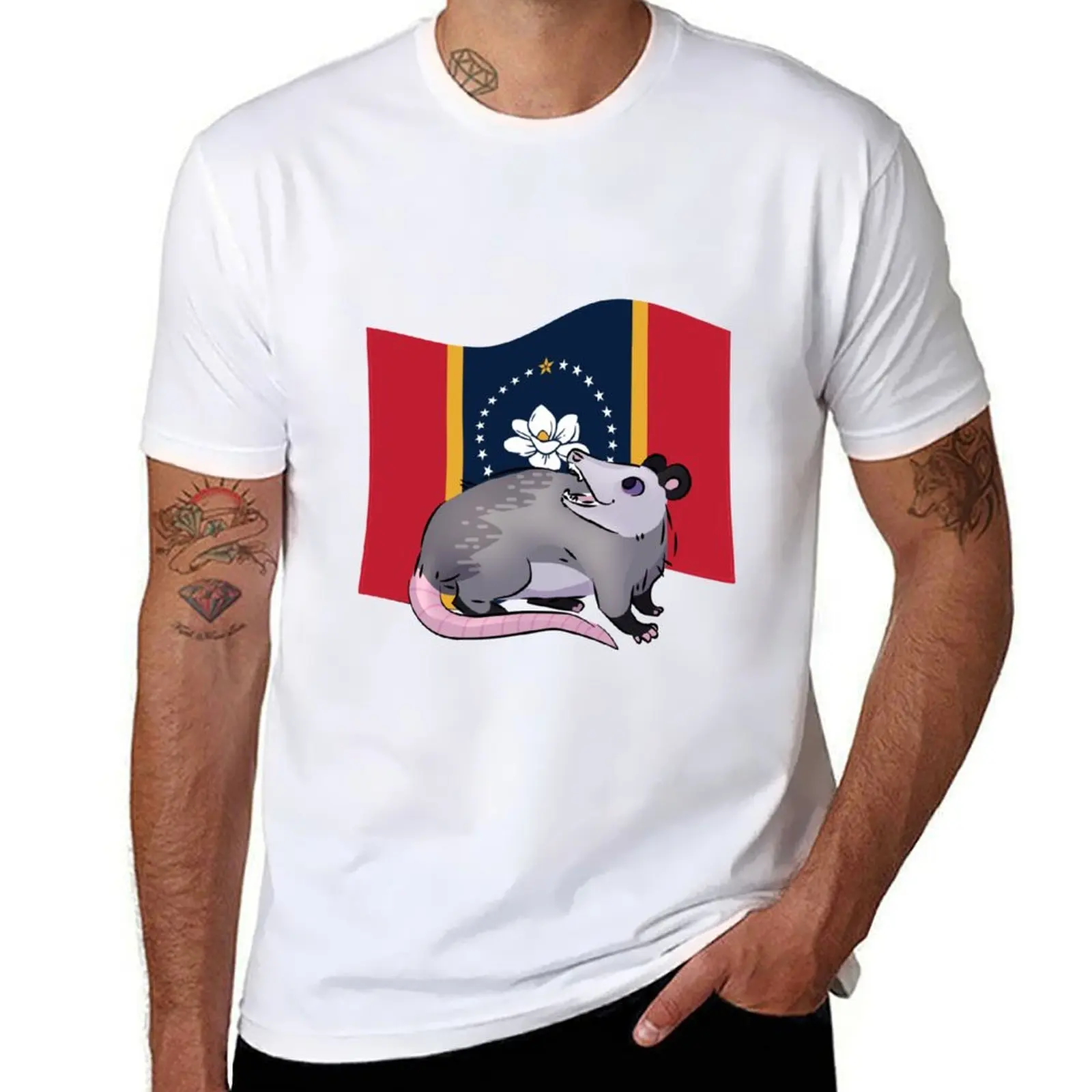 

Possum Town Mississippi Flag Design T-Shirt t shirt man designer anime t shirts for man man t shirt heavy cotton T-Shirt