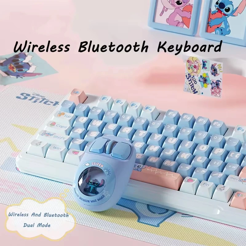 

Kawaii Stitch Bluetooth Wireless Keyboard Cartoon Dual-Mode Keyboard for Macbook Laptop Theme Keycaps Gaming Keyboard Mouse Set