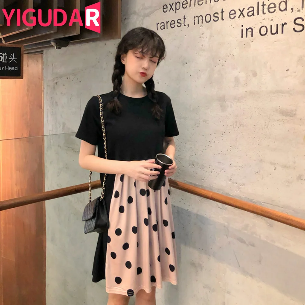 Loose Comfortable Summer Maternity Dresses Splice Black dots Pregnant Woman Women Dress