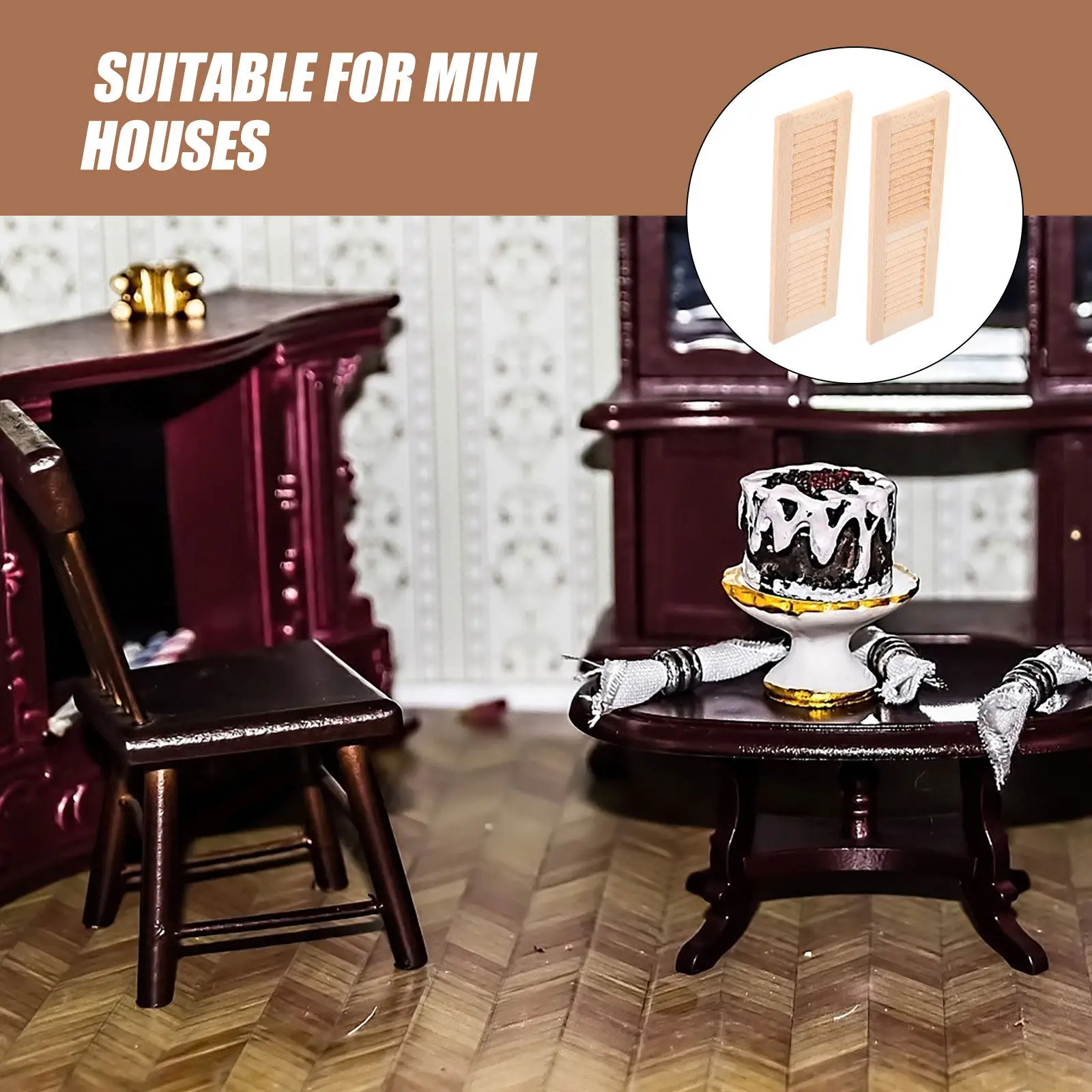 

2Pcs Wooden Mini Shutters for Mini House Decor Smooth Surface Simple Vivid Design Realistic Miniature Window Shutters Desktop