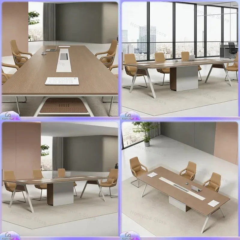 

Modern Conference Table for 6-10 People Office Meeting Desk Wooden Metal Frame Executive Boardroom Furniture Home Office