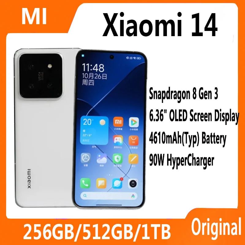 Original Xiaomi 14 Mobile Phone Snapdragon 8 Gen 3 50MP Leica Camera 120HZ OLED Screen 90W Wired Second Charging